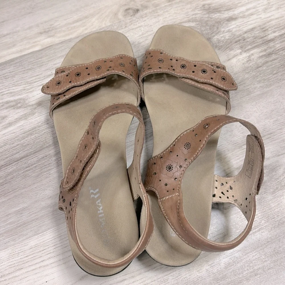 Romika Tahiti 03 Brown Leather Flower Cut Out Strap Sandals Womens Size 42 US 11